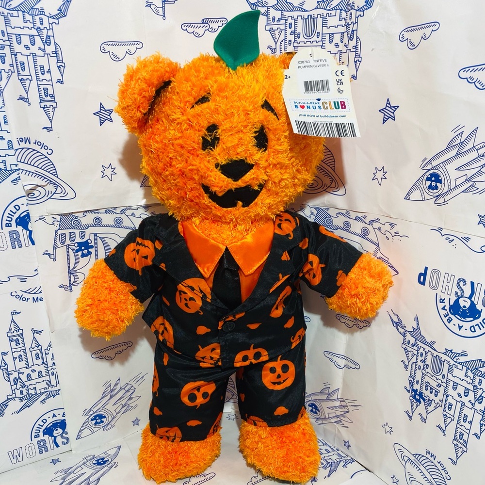 Build a Bear NWT Halloween Pumpkin Glow teddy